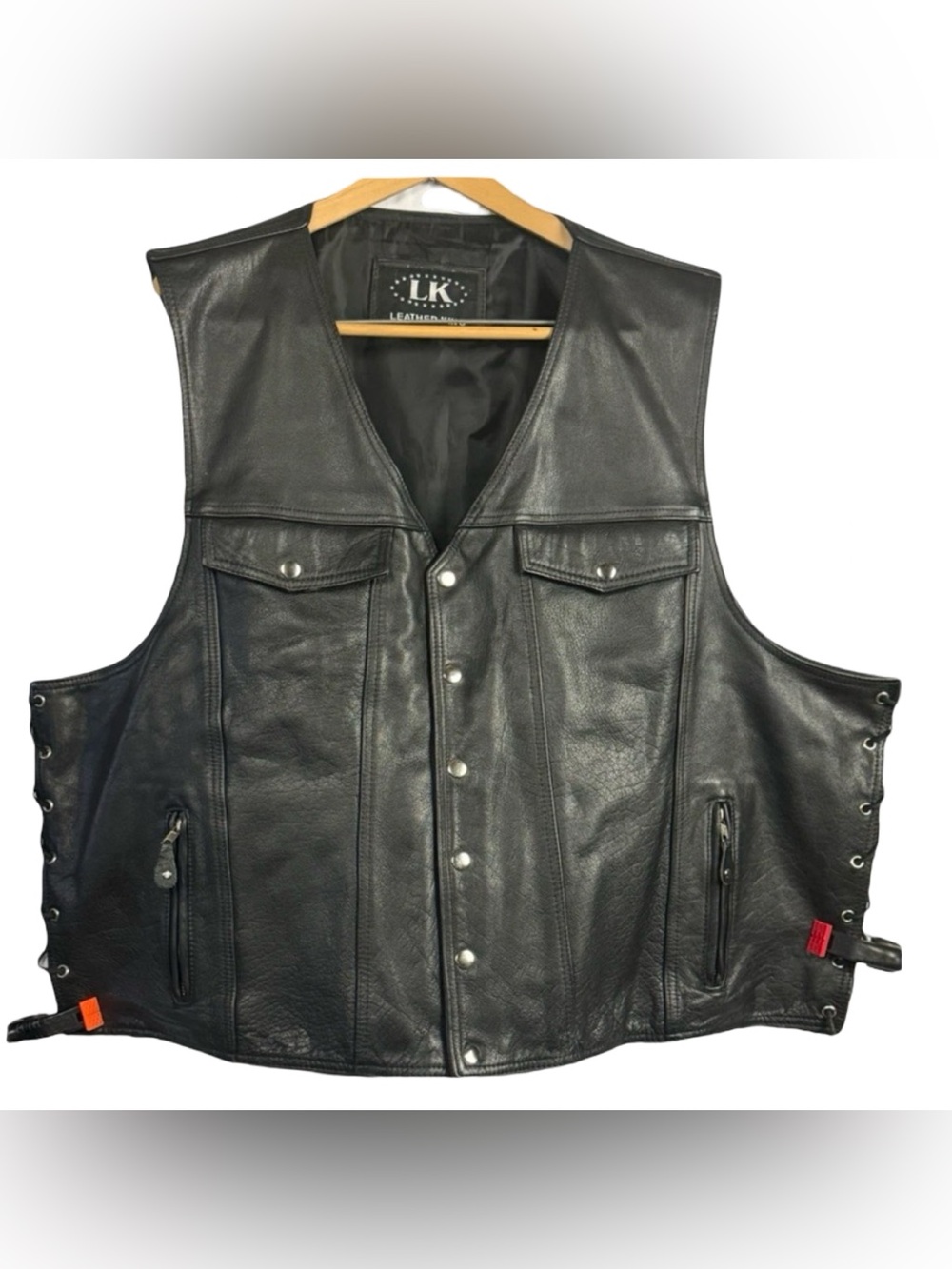 Leather King Moto Vest Black Biker Club Men's Size 58 4XL